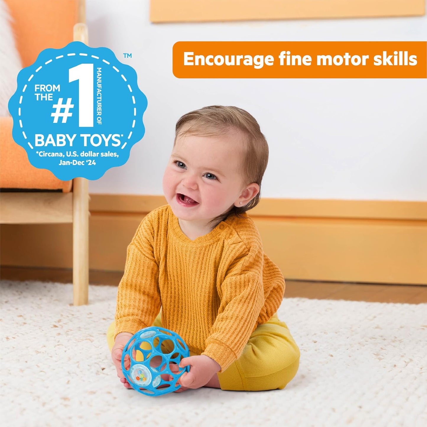 Bright Starts Oball Musical Toy, Jingle & Shake Pal, BPA-Free Easy-Grasp Baby Rattle Toy, Ages Newborn+