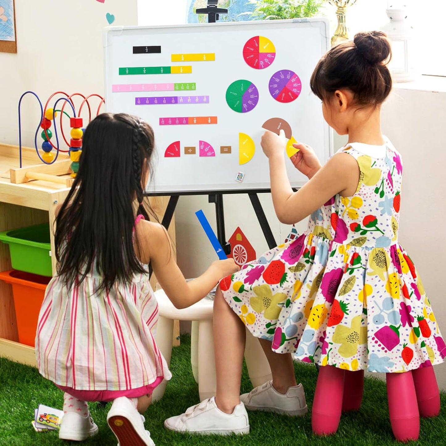 Meetory 134 Pcs Magnetic Fraction Tiles & Fraction Circles - Math Manipulatives for Preschool Elementary School Educational Resources Classroom Educational Kit