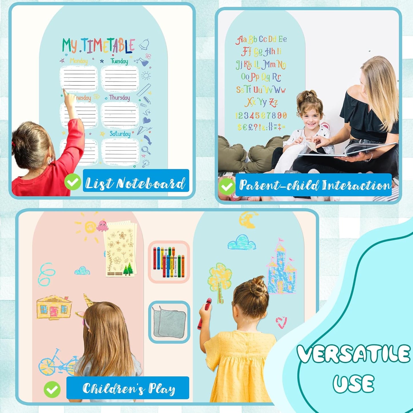 8 PCS Magnetic Wall Decals for Kids Magnetic Chalkboard Peel and Stick Magnet Sheets Board Sticker Tangram Puzzle Self Adhesive Contact Paper Dry Erase Blackboard for Playroom Homeschool 15.7"x10.4"