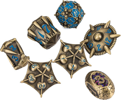 UDIXI Steampunk Metal Dice Set, 7 Die Polyhedral DND Dice Set for D&D Role Playing Game and Math Teaching (Ancient Copper)