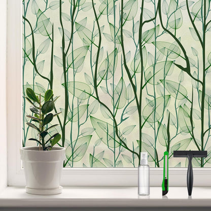 Leaf Pattern Window Tint with Installation Tools, Blackout Window Cover, Sun Blocking Window Tint for Home (Full Blackout Opaque, 17.7'' x 78.7'')