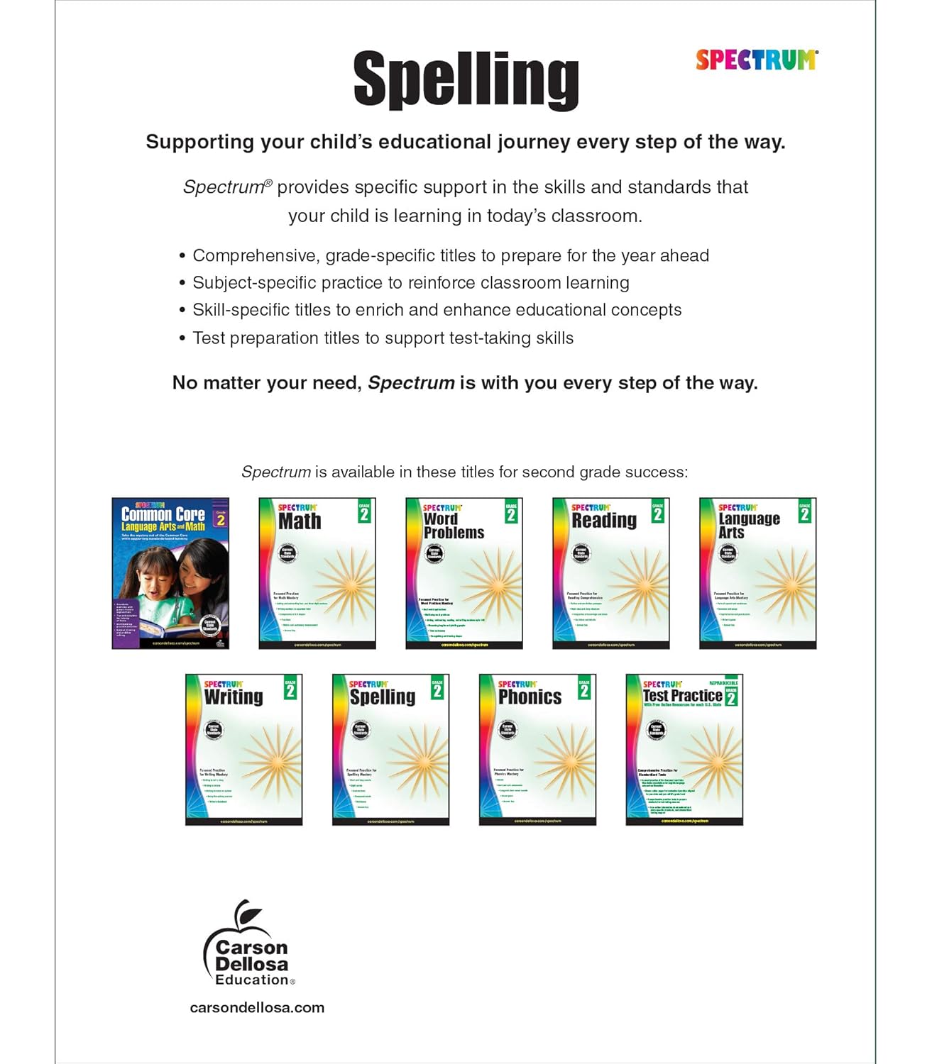 Spectrum Spelling Workbook Grade 2, Ages 7 to 8, 2nd Grade Spelling Workbook, Phonics, Handwriting Practice with Sight Words, Vowels, and Compound Words With English Dictionary - 208 Pages