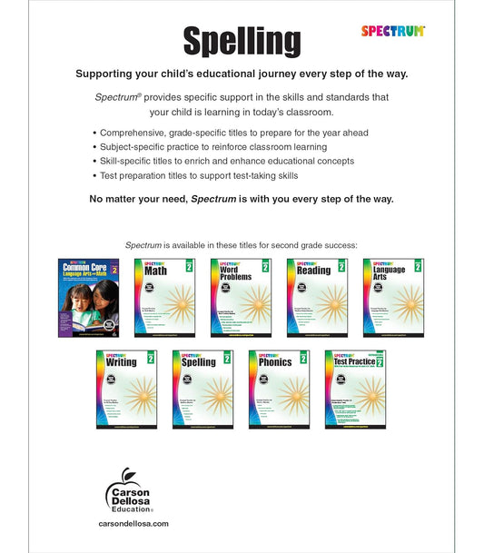 Spectrum Spelling Workbook Grade 2, Ages 7 to 8, 2nd Grade Spelling Workbook, Phonics, Handwriting Practice with Sight Words, Vowels, and Compound Words With English Dictionary - 208 Pages