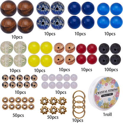 SUNNYCLUE 1 Box 300+Pcs DIY 10 Sets Solar System Bracelets Kit Universe Galaxy The Nine Guardian Planets Bracelet Necklace Tiger Eye Bead Natural Gemstone Beads for Jewelry Making Kits Craft
