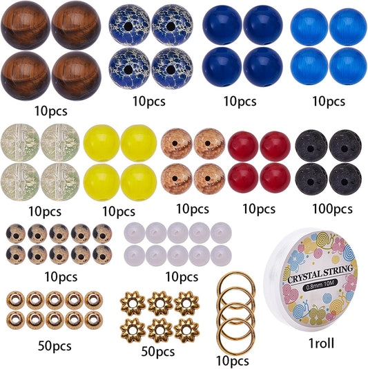 SUNNYCLUE 1 Box 300+Pcs DIY 10 Sets Solar System Bracelets Kit Universe Galaxy The Nine Guardian Planets Bracelet Necklace Tiger Eye Bead Natural Gemstone Beads for Jewelry Making Kits Craft