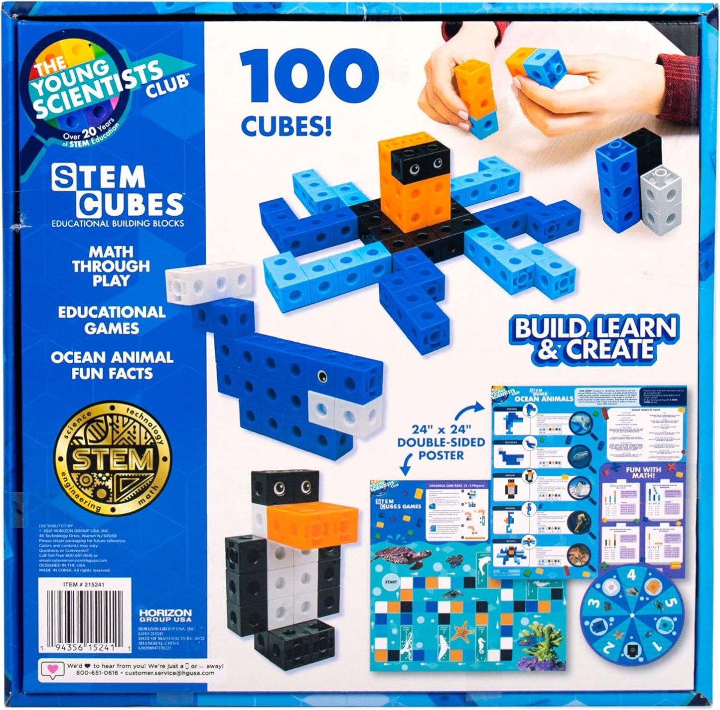 The Young Scientists Club STEM Cubes, Build, Learn & Create with 100+ Math Cubes Manipulatives, 4-in-1 Educational Games, Math Cubes for Kids Ages 4-8, Awesome Learn Through Play Toys
