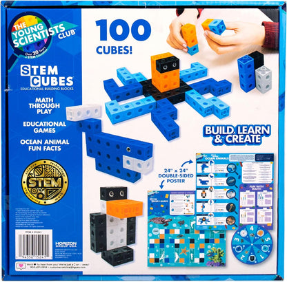The Young Scientists Club STEM Cubes, Build, Learn & Create with 100+ Math Cubes Manipulatives, 4-in-1 Educational Games, Math Cubes for Kids Ages 4-8, Awesome Learn Through Play Toys