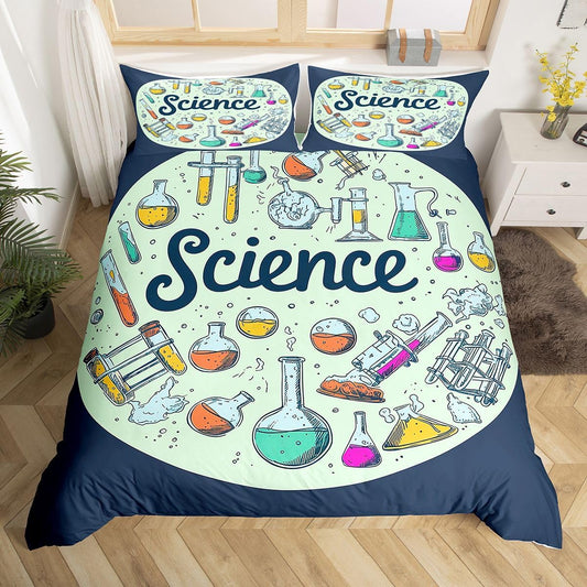 Erosebridal Chemistry Lab Bedding Set Twin Size Chemical Equation Duvet Cover for Boys Girls Chemical Elements Science Theme Comforter Cover Teens Kids Science Students Bedding School Dorm Room Decor