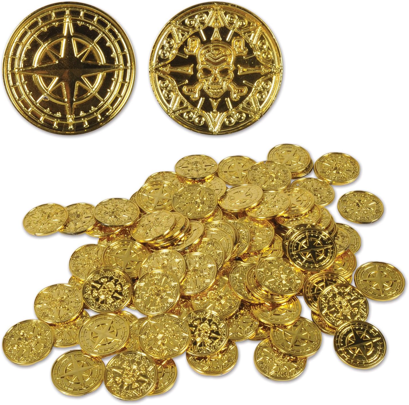 Beistle 200 Piece Embossed Plastic Coins For Pirate Treasure Chest Favors, Casino Theme Decorations