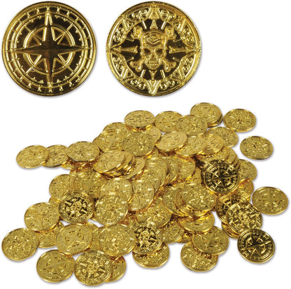 Beistle 200 Piece Embossed Plastic Coins For Pirate Treasure Chest Favors, Casino Theme Decorations