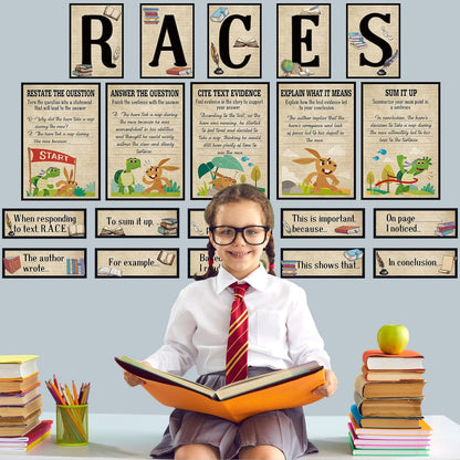 Outus 36 Pcs RACES Writing Strategy Bulletin Board Set, Alphabet Cutout Poster Sentence Starters Cards for Elementary School Classroom, Writing Display Wall Decoration Teacher Supply(Greenery)