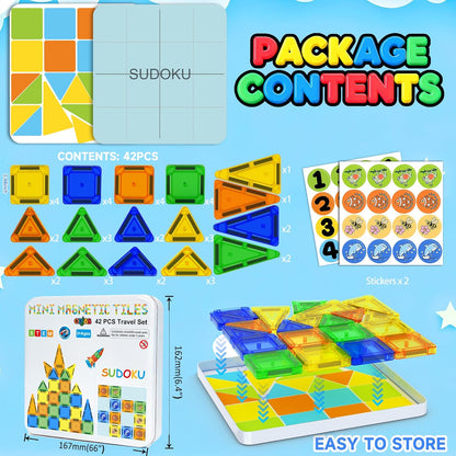 Mini Magnetic Tiles Travel Set with Case 30pcs, Mini Travel Magnet Tiles, Portable Travel Size Magnetic Tiles for Kids Ages 3-5 4-8 Boys Girls, STEM Magnet Toys for Outdoor, Kids Gift