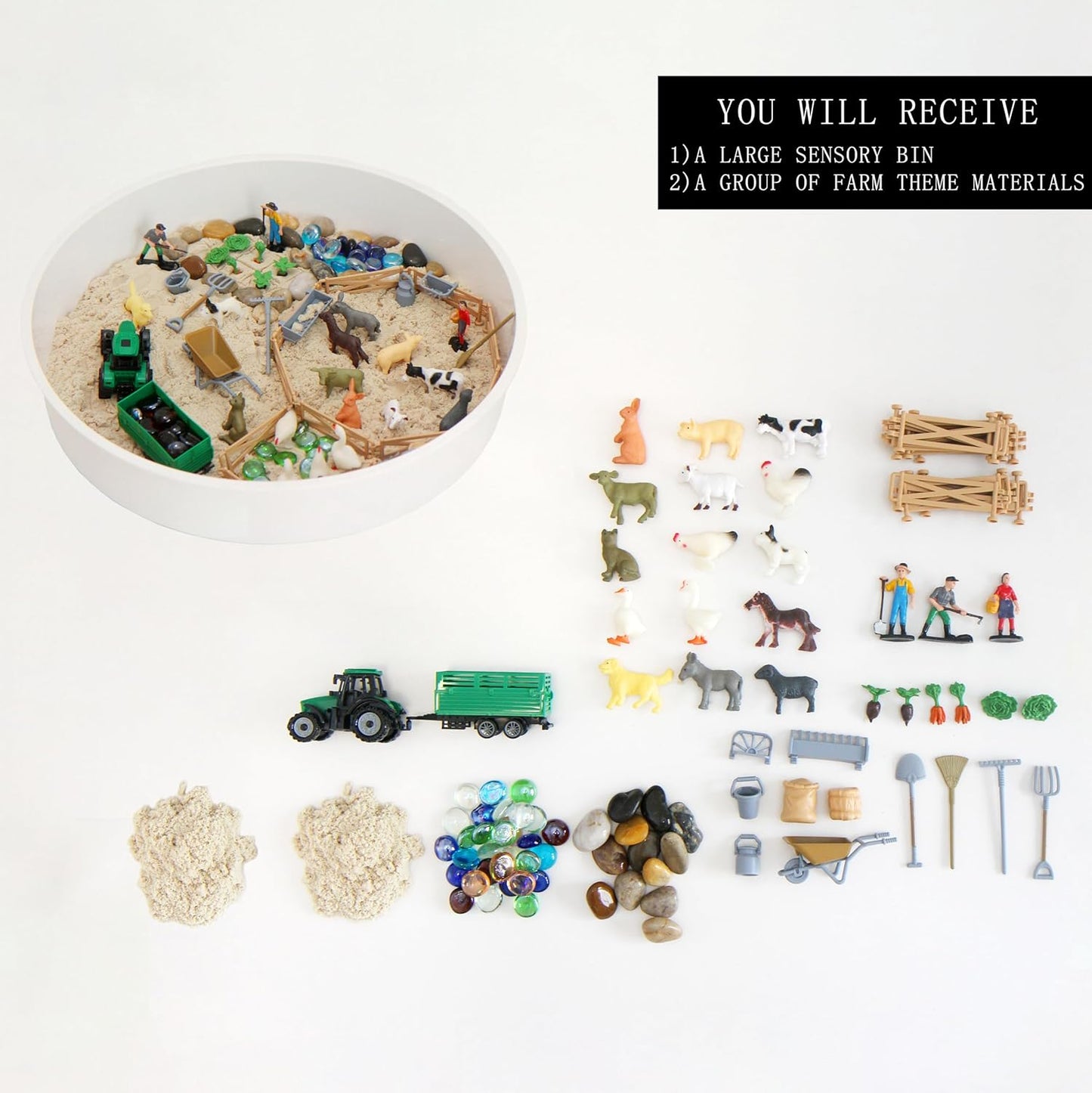Sensory Bin Activity Set for Kids, Montessori & Reggio Inspired Classroom Materials, Small World Play Kit (ON The Farm)