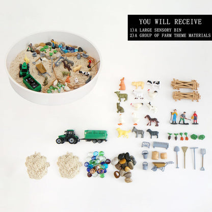 Sensory Bin Activity Set for Kids, Montessori & Reggio Inspired Classroom Materials, Small World Play Kit (ON The Farm)