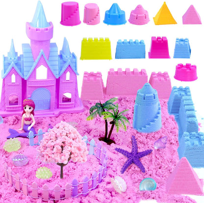 Mermaid Sensory Bin,Play Sand Art Sand Play Set Fine Motor Skills Montessori Sand Toys with 2.2 lbs Sand & Castle Molds & Sand Shovel Tools,Ocean Theme Educational Toys for Aged 3-8 Girls