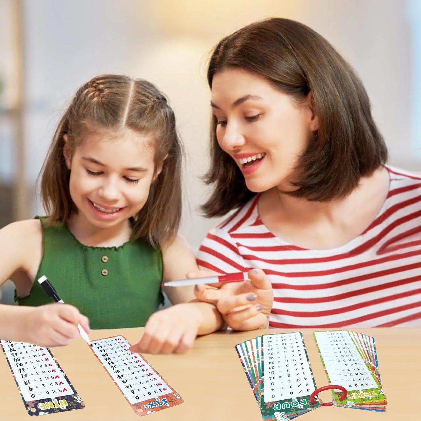 0-12 Multiplication Flash Cards, Large Educational Math, Times Table Flashcards Chart, with 15 Cards, 2 Dry Erase Markers, 1 Rings, Educational Multiplication for Classroom Home