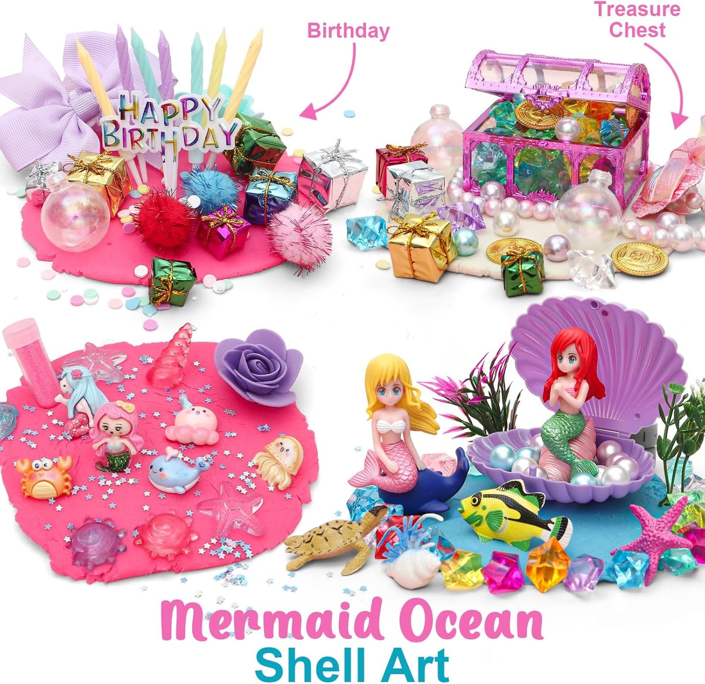 Golray Mermaid Sensory Dough Kit - Play Dough Set with 3 Packs of Playdough, 2 Mermaid Figures, Marine Animals & Plants Toys and Decorative Accessories, Sensory Toys Gifts for Kids & Toddlers