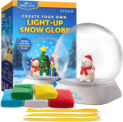 Blue Marble Light-Up Christmas Snow Globe for Kids Kit – Create a Holiday Scene with Clay, Snowflake Confetti & Snowman Figure, Plastic Snow Globe Kit, Christmas Crafts for Kids, Stocking Stuffers