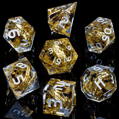 Magic Golden Ring DND Dice Set Sharp Edge Red Resin Dice with Box, for use with Dungeons Dragon RPG D&D Tabletop Games Lord D and D Polyhedral Dice Set