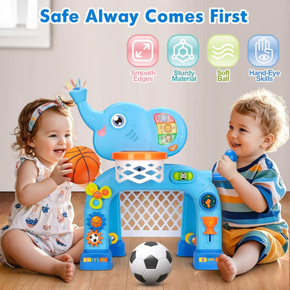 Toddler Basketball Hoop & Soccer Goal, Toys for 1 2 3 Year Old Boys Girls, Kids Sports Toy with Light Sound Music, Montessori Toys for Baby 12-18 Months, Christmas Birthday Gifts for Ages 1-3(Pink）