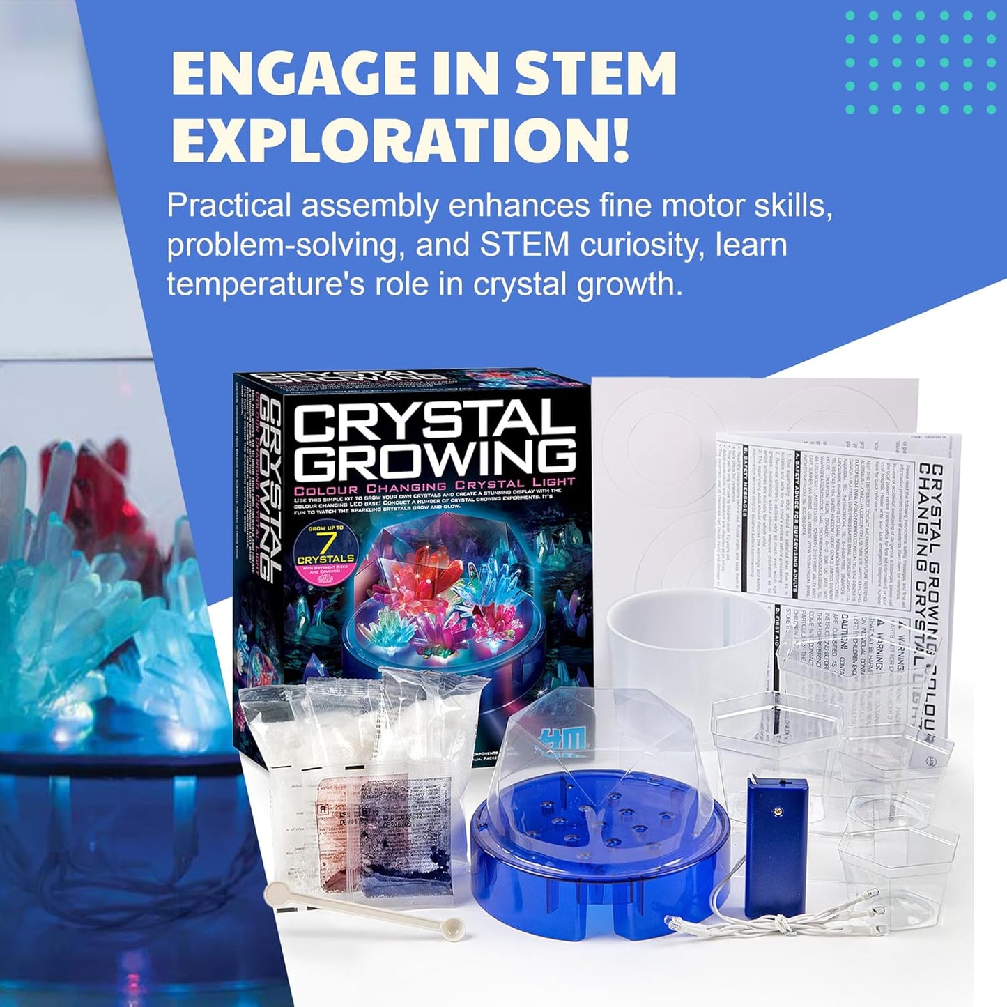 4M Glow Crystal Growing Kit - Grow a DIY Crystal Experiment Specimen, A Great Educational STEM Toys Crystal Making Gift for Kids & Teens, Boys & Girls
