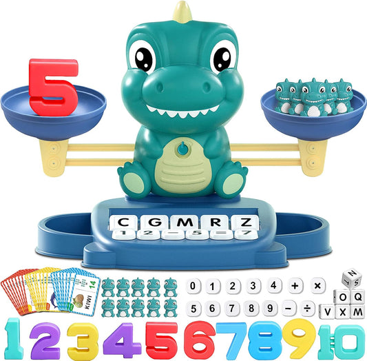 Kaodezhu Dinosaur Math Balance Toy for Boys and Girls - Montessori Matching Letter Toy for Kids 3 Year Olds, Educational Kindergarten Preschool Early Learning, Birthday Gift for 4 5 6 7 Years Old