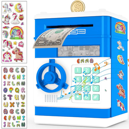 JUNEU Unicorn Piggy Bank for Kids, Gifts for 5 6 7 8 9 10 Year Old Girls, Kids Electronic Piggy Bank, Girls Birthday Gifts, Educational Toys for Girl Boys, Kid Money Saving Box, Mini ATM Coin Bank