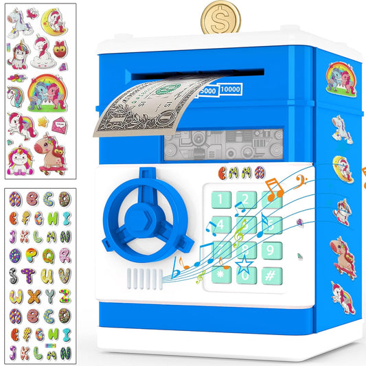 JUNEU Unicorn Piggy Bank for Kids, Gifts for 5 6 7 8 9 10 Year Old Girls, Kids Electronic Piggy Bank, Girls Birthday Gifts, Educational Toys for Girl Boys, Kid Money Saving Box, Mini ATM Coin Bank