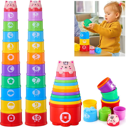 Bunny Baby Stacking Cups for Toddlers 1-3, Stacking Toys Plastic Stackable Cups for Babies 6-12 12-18 Months Toddler Toys 1-2 Nesting Color Learning Montessori Toy Gift for 1 Year Old Boy Girl