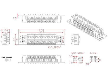30Amp 300V 1x10 Position Terminal Block Distribution Module. OONO D-1661GP
