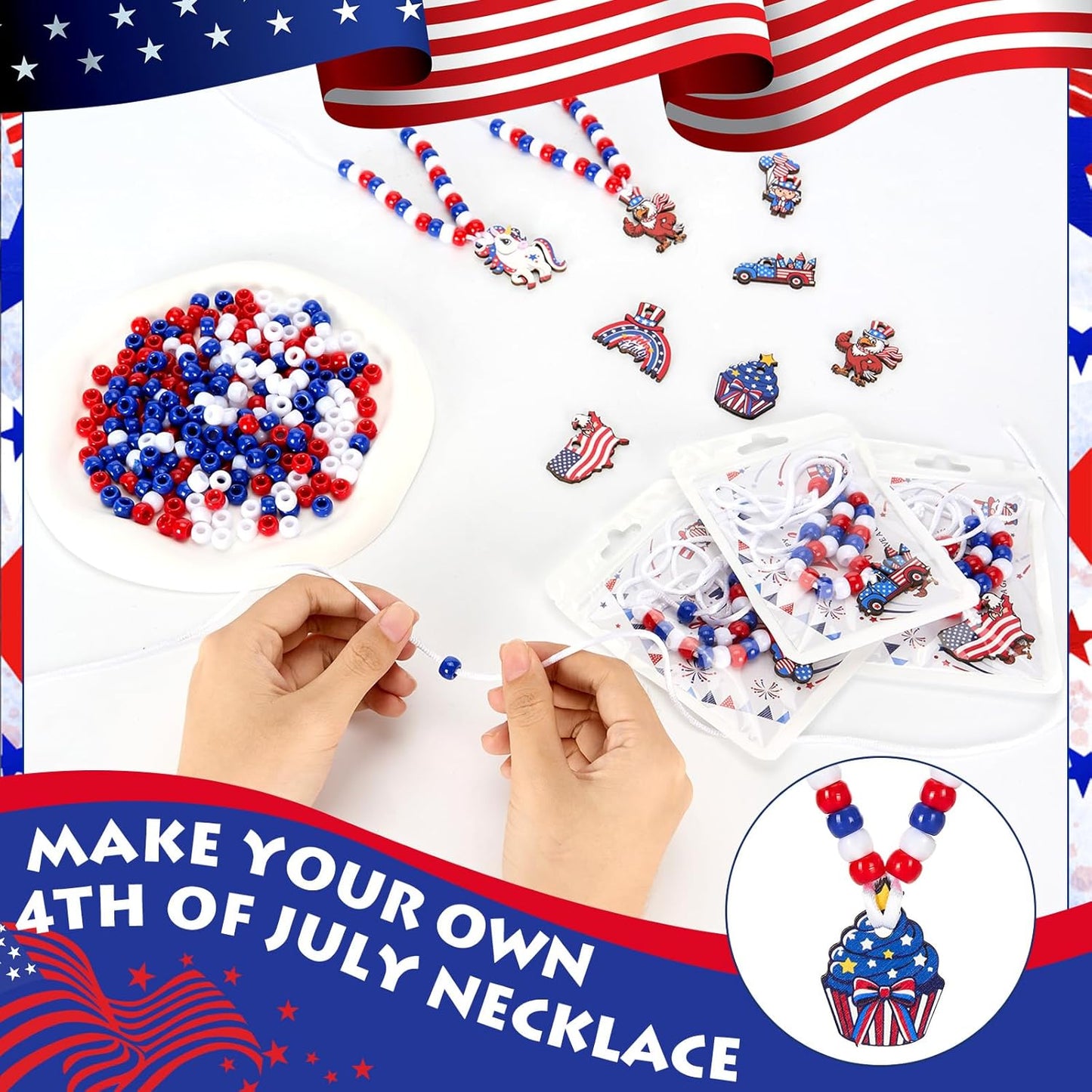 Bafeil 24 Set Easter Crafts Bead Necklace Making Kit for Kids - DIY Make Your Own Bunny Necklace for Arts and Crafts Project, Classroom Activities Gifts, Party Favors & Easter Basket Stuffers