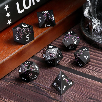 DnDnD Heavy Polyhedral Metal Dice Set with Metal Box, 7-die Shiny Blue Surface with Golden Number for RPG,Dungeons and Dragons,Pathfinder,Shadowrun,D&D,Role Palying Game and Math Teaching - Colors A
