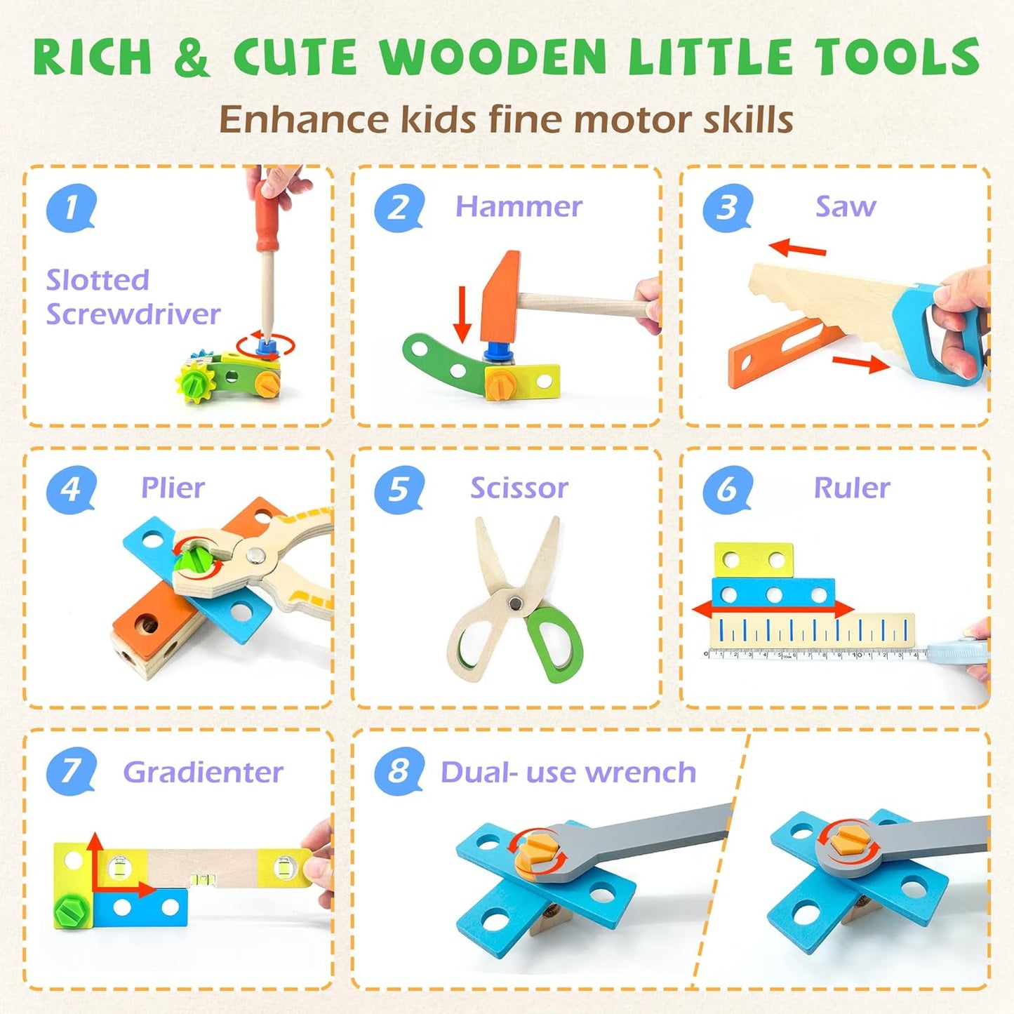 Kids Tool Set with Electric Drill, 55 Pcs Toddler Tool Set Incl Tool Box, Wooden Montessori Educational Construction Toy for Age 3+ Years Old Boys Girls Birthday Gift