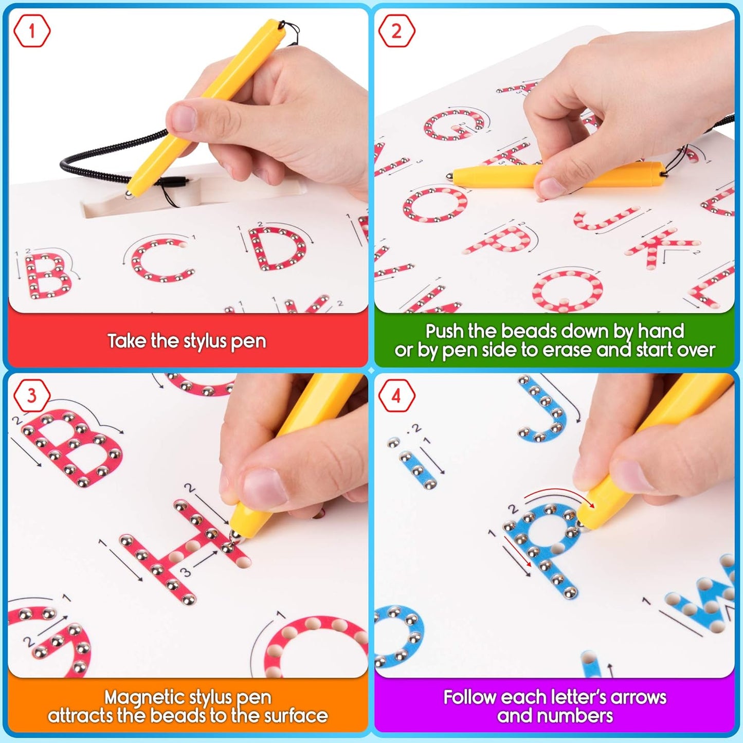 Povitrulya Magnetic Alphabet Tracing Board - double-sided upper & lower case Magnetic Drawing Board, ABC magnets for learn to write with magnetic pen, STEM toy letters learning, good for homeschooling