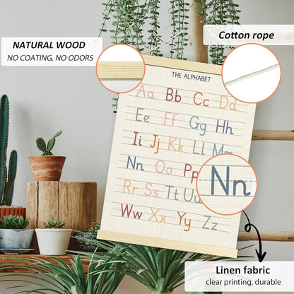 BONETAT Numbers alphabet poster for Nursery Toddlers, Play Room Wall Decor, ABC Wall Chart, Wall Hanging Decor for Toddler Playroom Decor Kids Wall Decor, Wooden Alphabet Banner-A02
