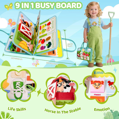 Aurasys Toddler Busy Board Montessori Toys for Girl Birthday Gift,Educational Learning Sensory Busy Book, Airplane Car Travel Activities Toy for Girl(Pink)