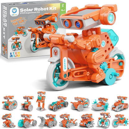 Sillbird Solar Robot Building Kit STEM Gift for Boys Aged 8-13, 15-in-1 DIY Science Educational Robotic Toy for Kids Teens Birthday, Powered by the Sun or Battery with 212 Pieces