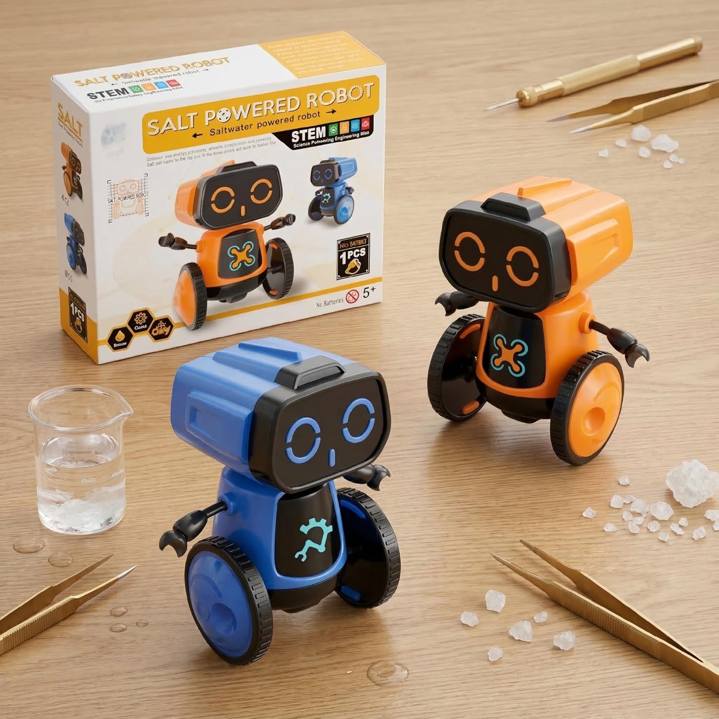 Science Saltwater-Powered Robot Kit, DIY STEM Gift Toys, No Batteries Required, Scientific Experiments, Creative Toy, Environmental Protection, for Festival & Birthday &Boys & Girls (Blue)