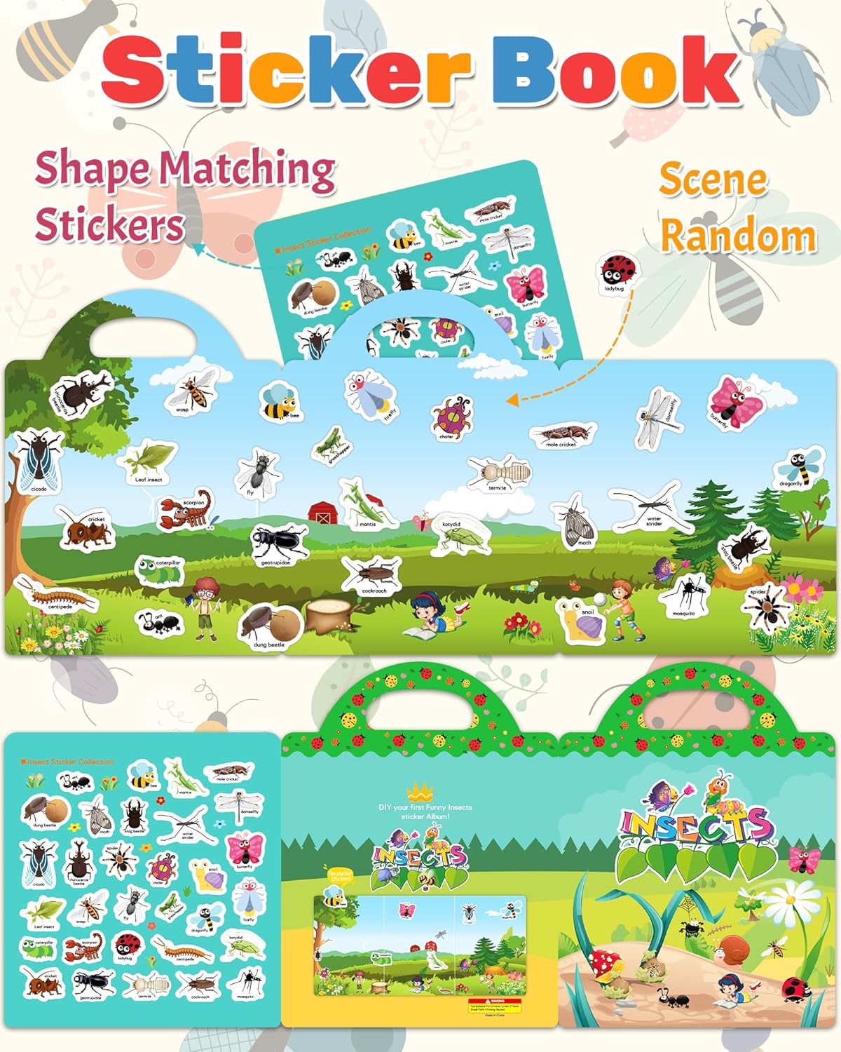 Benresive Reusable Sticker Books for Toddlers, Fun Travel Stickers for Kids, Toddler Sticker Book, Crafts Activities for Toddlers, 3 and Up Birthady Gifts - Vehicle