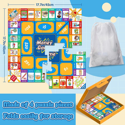 Torlam Money Board Games for Kids, Coins and Bills Toddler Pretend Play Toys, Money for Kids Learning Education Kindergarten Math Games Math Manipulatives, Homeschool Supplies Classroom Must Haves