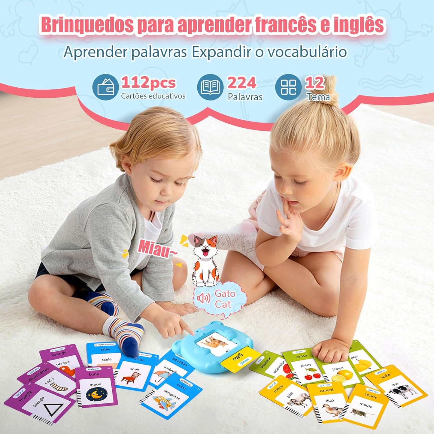 Spanish & English Talking Flash Cards for Toddler, Bilingual Flash Cards Learning Montessori Toys with 224 Sight Words, Speech Therapy Toys for Children Sensory Preschool Education