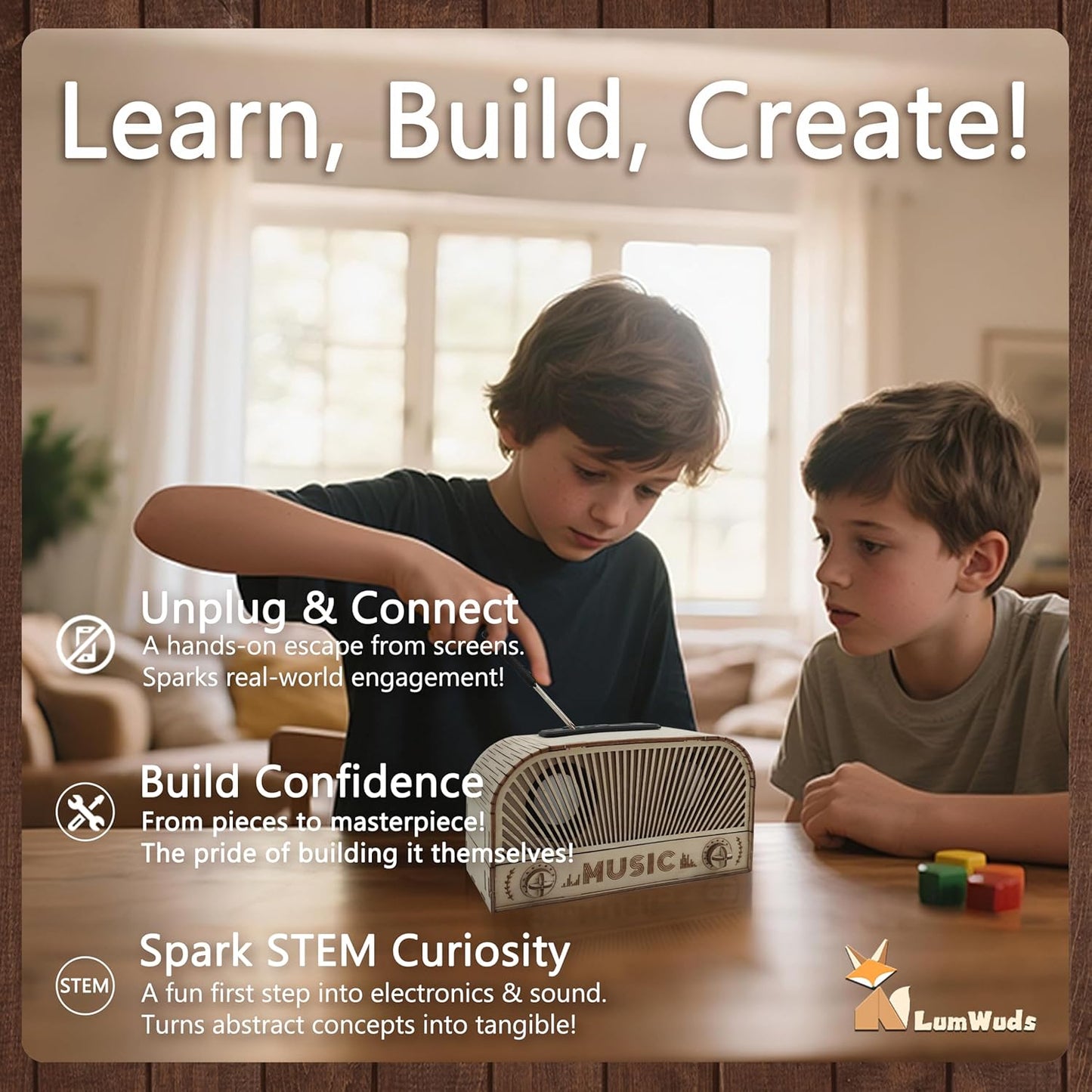 STEM Kits for Kids Age 12-14, Wooden DIY Bluetooth Speaker Kit Build Your Own with Dual Speakers, Science Gift for Teen Boys Girls Birthday Christmas