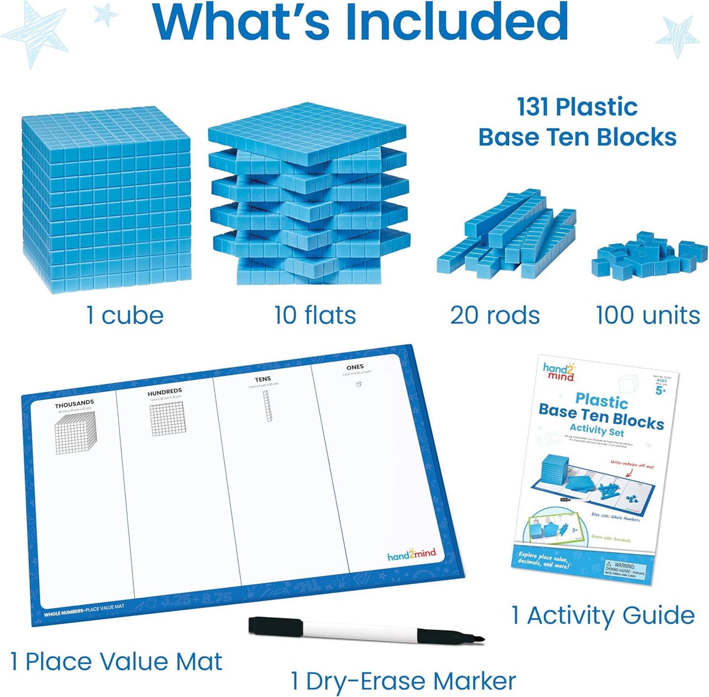 hand2mind Foam Base Ten Blocks Activity Set, Place Value Manipulatives, Base 10 Blocks for Math, Counting Cubes, Math Manipulatives 1st Grade, Small Group Classroom Must Haves (133 Pieces)
