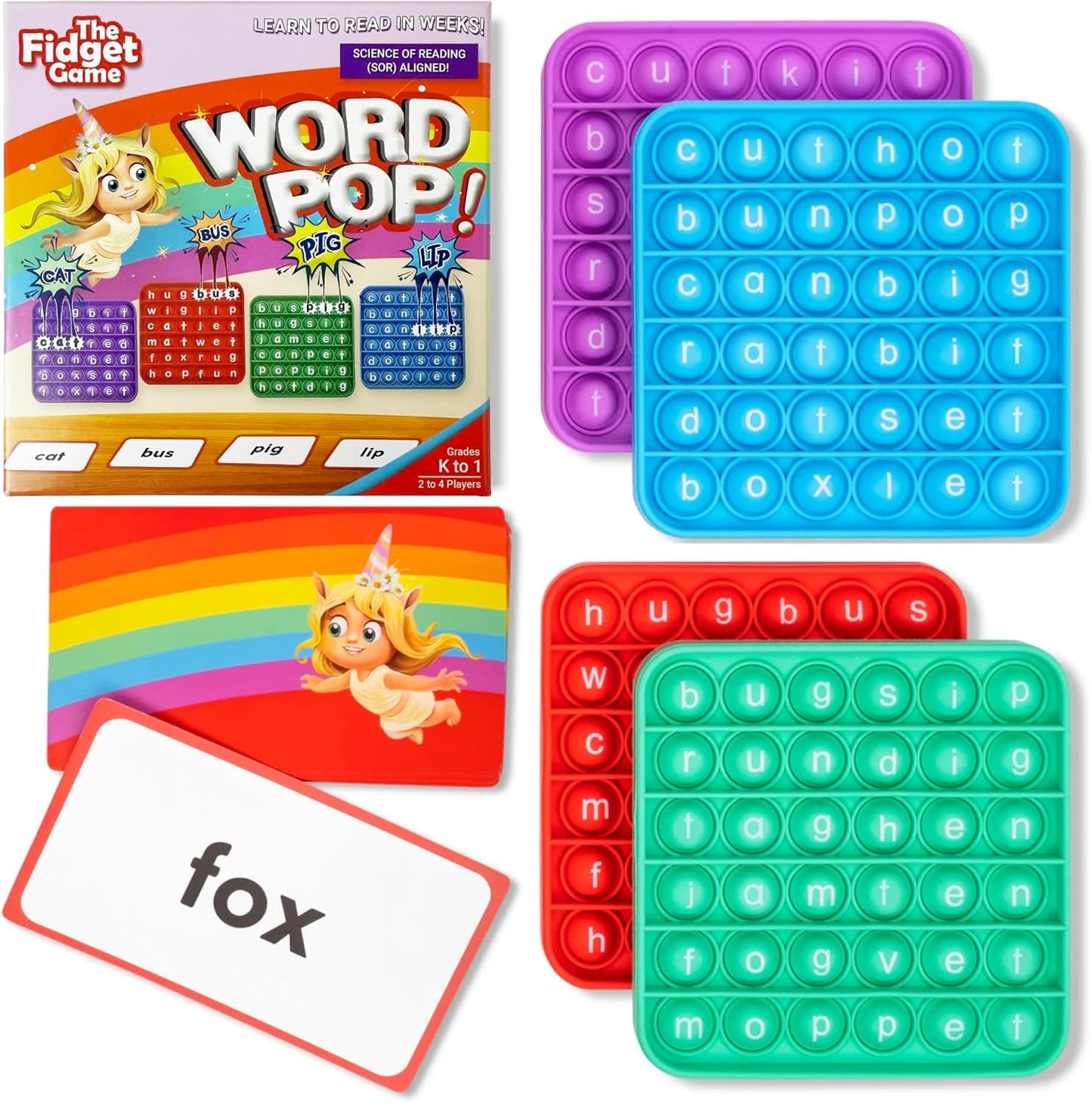 The Fidget Game Word Pop, CVC Word Games for Kids 4-6 - Learn to Read in Weeks - Multisensory Reading & Phonics Interactive Board Game Ideal for Pre Kindergarten to 1st Grade