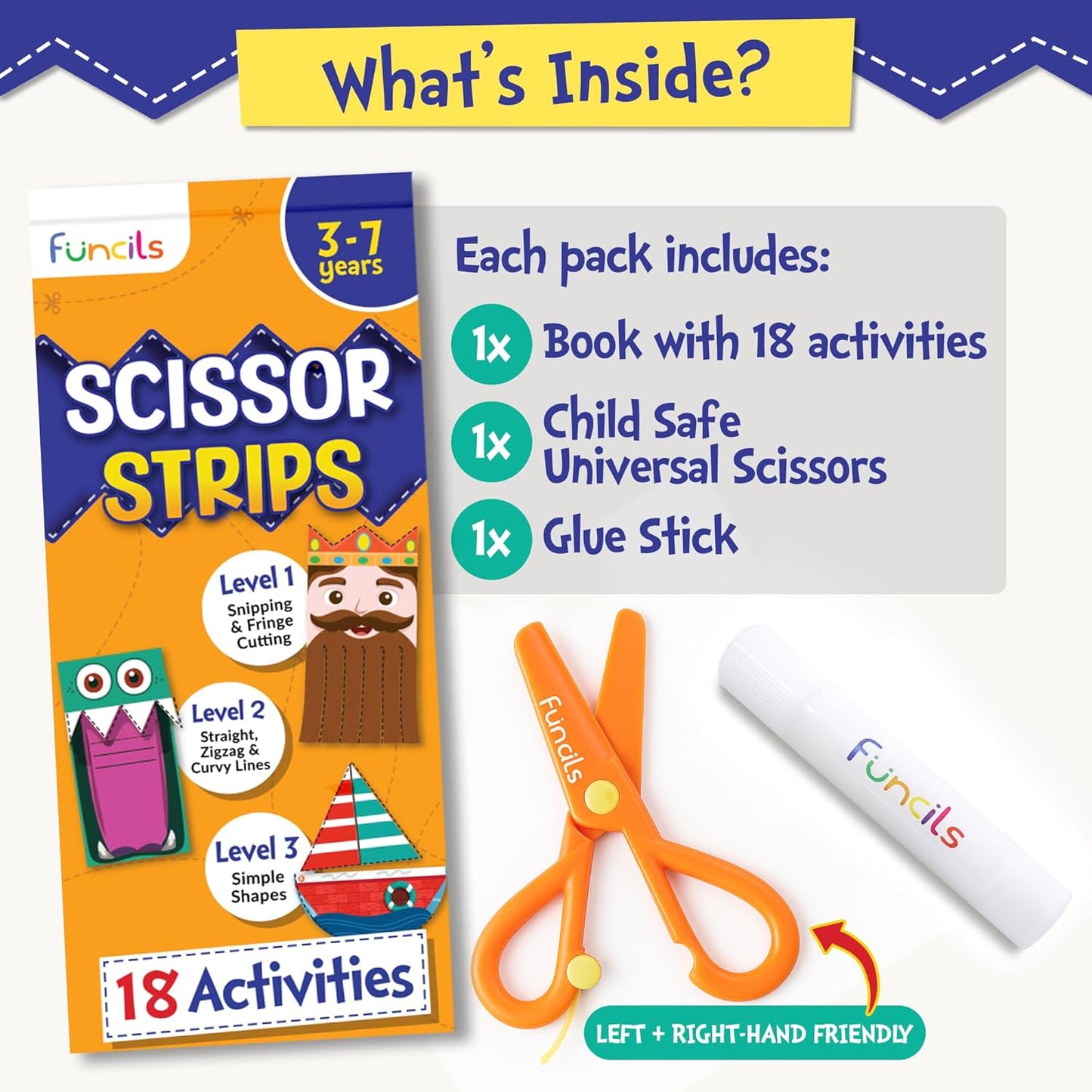 Funcils Toddler Scissor Skills - Art Supplies & Crafts Kit for Kids, Safety Scissors, Fine Motor Toys, Montessori Gifts for Boys & Girls Ages 3, 4, 5, 6, 7 Year Old, Preschool Learning Activity Books