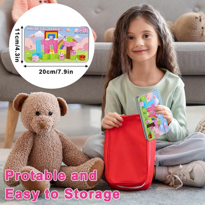 QOUBAI 45PCS Mini Magnetic Blocks Travel Toys, Magnet Building Cubes Tiles Set with Portable Iron Case, Learning Activities Gifts for Kids Toddlers Boys & Girls Ages 3-8 (Construction)