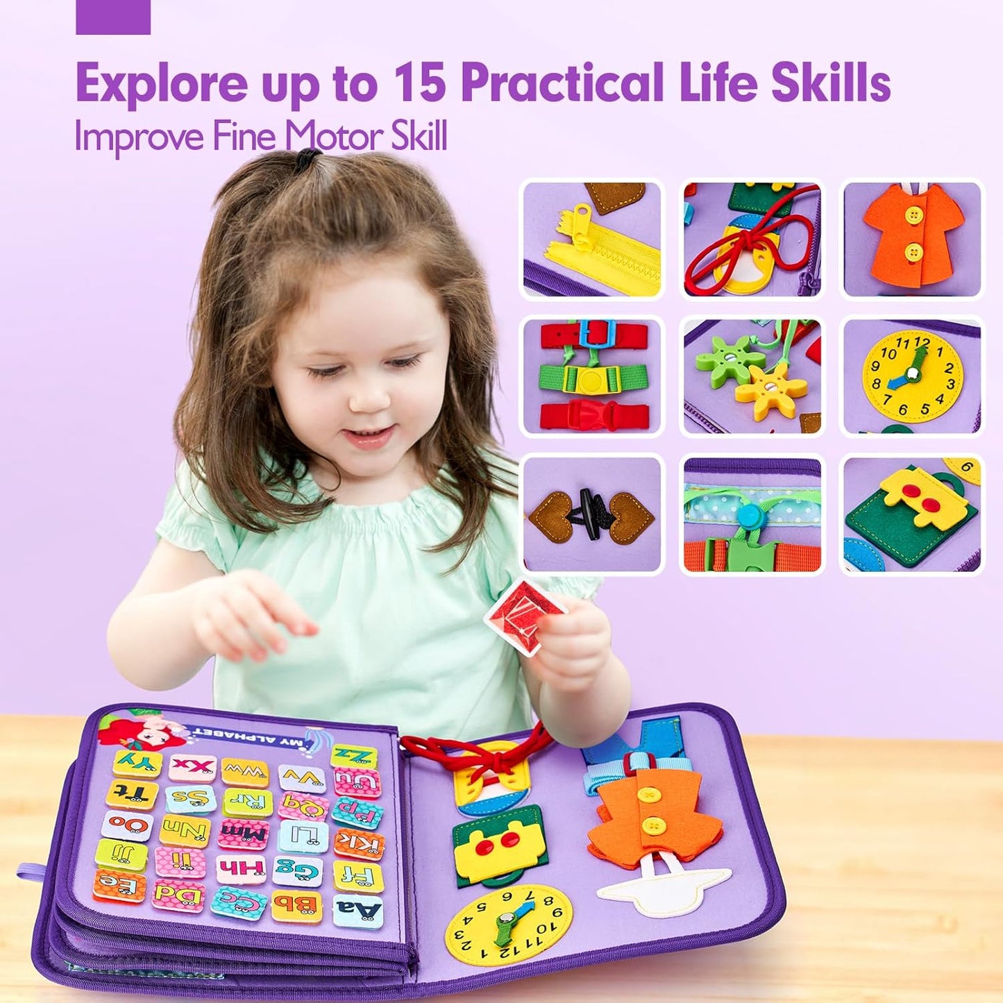 hahaland Busy Board for Toddlers - Montessori Toys Preschool Learning Activities with Life Skills, Alphabet, Number, Shape, Color, Animal, Weather - Toddler Boy Learning Educational Toys, Travel Toys