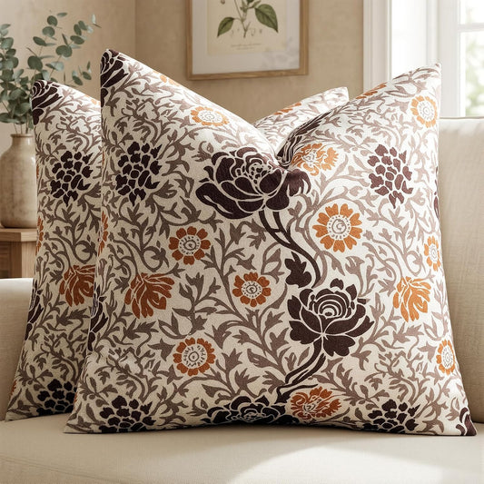 GIGIZAZA Decorative Pillow Covers 18x18 - Set of 2 Velvet Soft Vintage Throw Pillows William Morris Floral Patterned Cushion Covers for Couch Bed Living Room Accent Block Print Throw Pillow Cases
