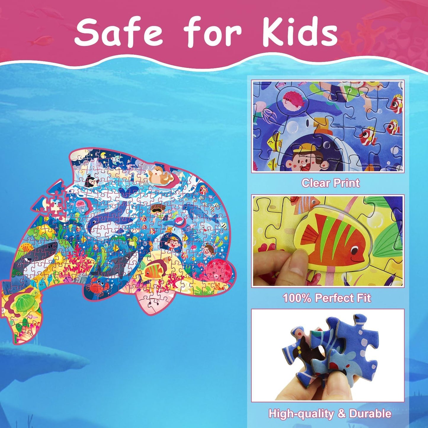 Dinosaur Puzzles for Kids Ages 6-8 Years Old 295 Piece Jigsaw Puzzles Unique Animal Shape Floor Puzzle Ages 8-10 Learning Educational Toys Birthday Gift for Boys Girls Ages 10-12