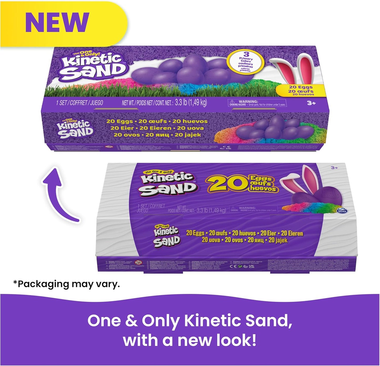 Kinetic Sand, 20-Pack Eggs with 3.3lbs Red, Yellow & Blue Play Sand for Egg Hunts, Party Favors & Goodie Bags, Sensory Toys for Kids Ages 3 and up